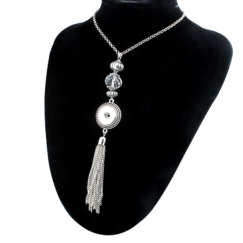 

NEW Trendy Ethnic Style Crystal Tassel Pendant Snap Necklace With Chain Fit DIY 18MM Snap Buttons Jewlery Wholesale Women ZG016