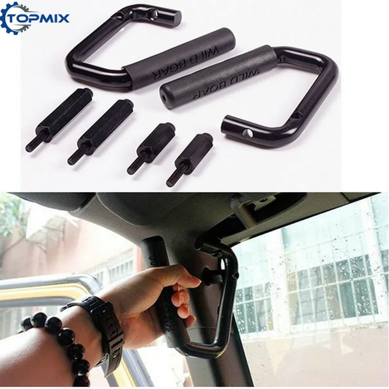 2Pcs Black/Red Front Solid Steel Grab Handles Bar Fit for Jeep Wrangler