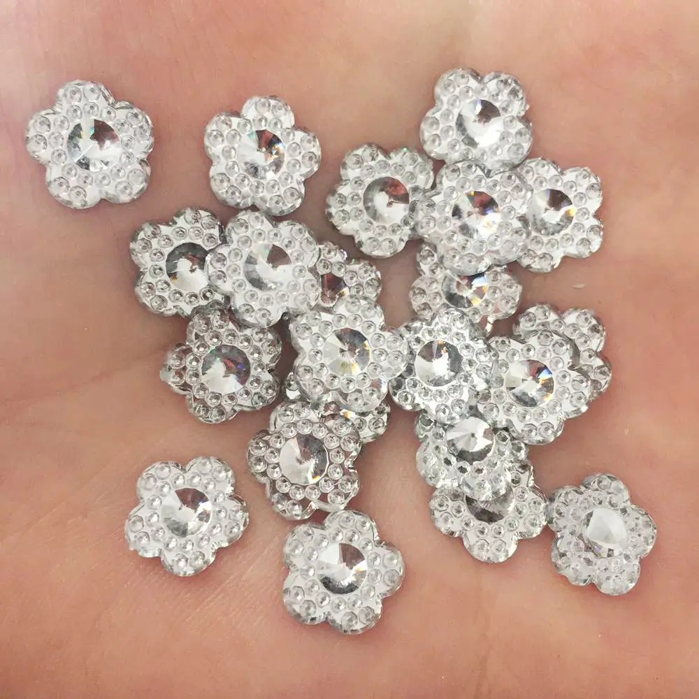 

80pcs clear 10mm convex flower Flatback Rhinestone Buttons Craft DIY resin scrapbook ornaments PF006