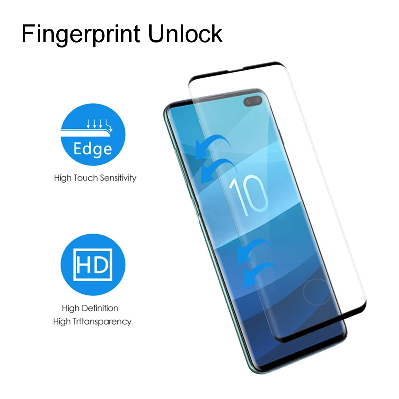 

100pcs DHL Fingerprint Unlock Tempered Glass For Samsung Galaxy S10 Plus S10 Protective Glass Screen Protector No Retail Box