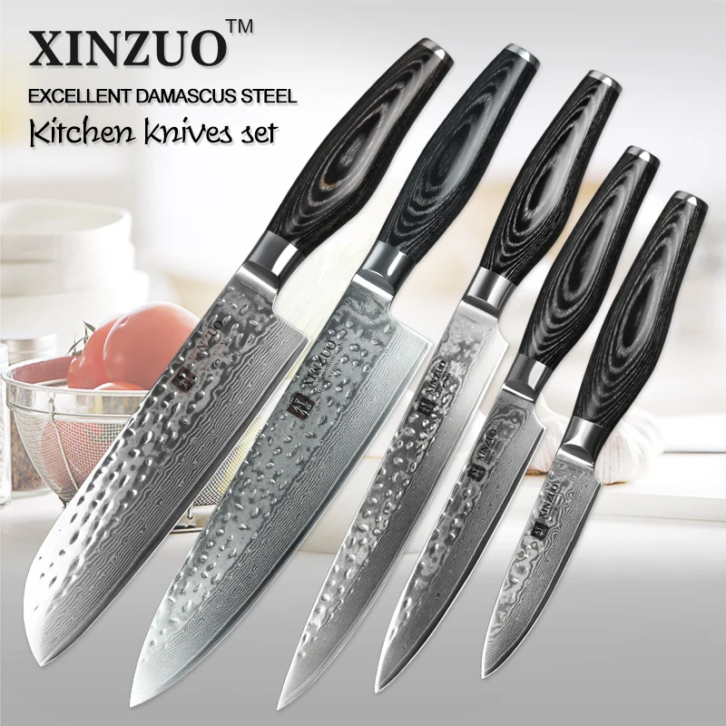5 pcs kitchen knives set Japanese VG10 Damascus steel kitchen knife set cleaver chef utility hammer