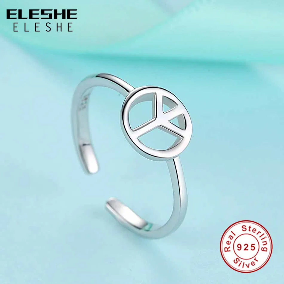 ELESHE Peace Love Open Finger Rings for Women Fashion 925 Sterling Silver Adjustable Ring Anillos Engagement Jewelry Accessories