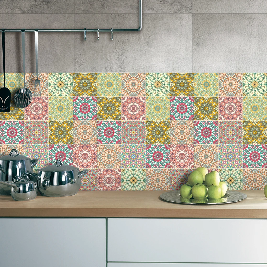 

Hot Selling 20cm*5m/Roll Flower Mixed Wall Tile Stickers PVC Waterproof Wall Poster DIY Wallpaper