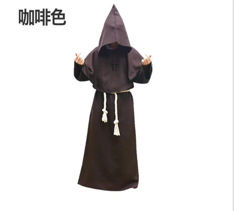 Cosplay Costumes Men Monk Robe Halloween Mysterious Ancient Medieval Dress Monk Cosplay Suit Witch Costume Priest COS Clothing halloween looks