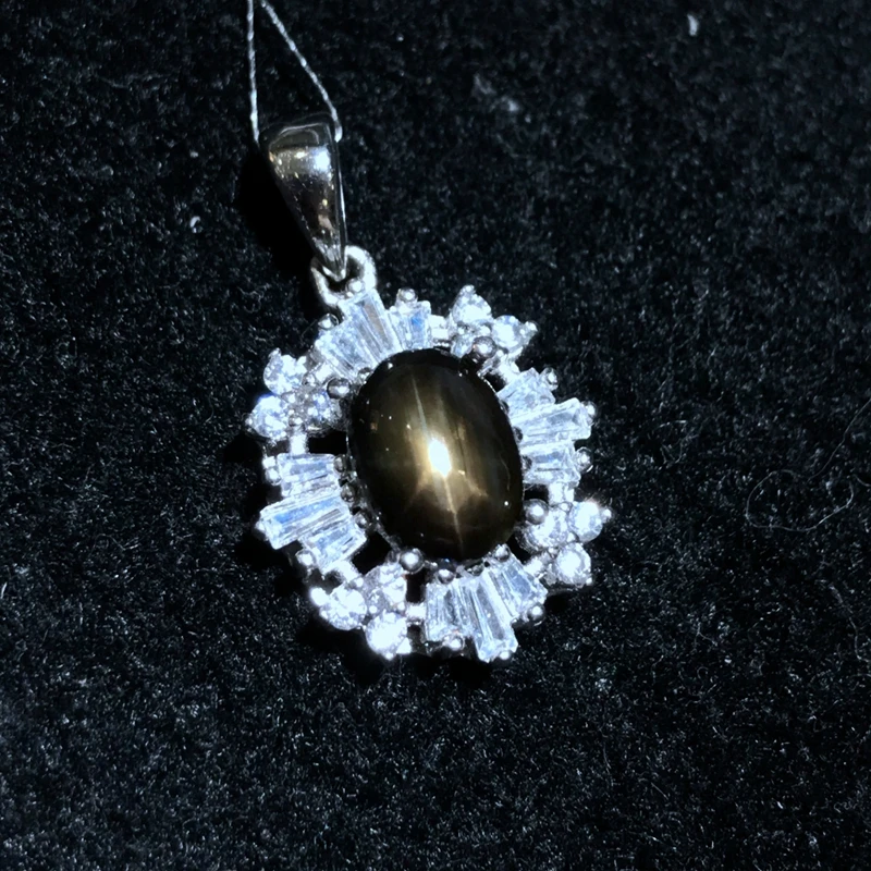 Ladies air necklace natural Star Sapphire Necklace 925 silver cat eye