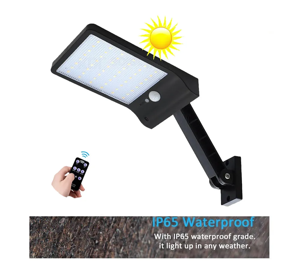 

remote control rotate bracket solar street light Upgraded 48 LED Solar Light Ultra-thin Wireless PIR Motion Sensor Solar Lamp Ip