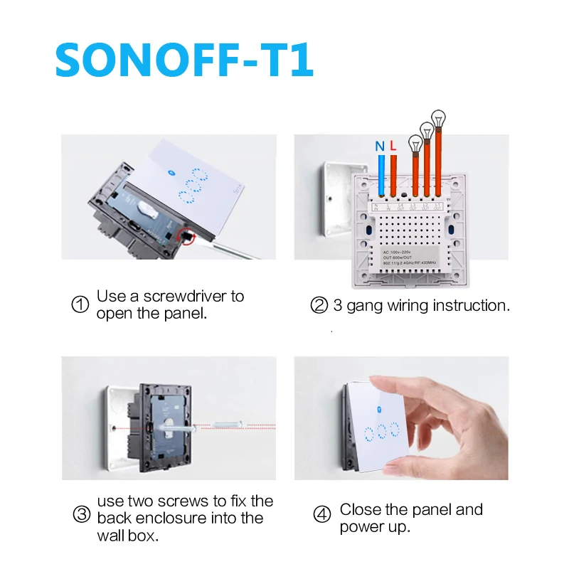Настенный светильник ель Sonoff T1 США/ЕС Wi Fi RF/APP/сенсорное управление 1/2/3 клавиши