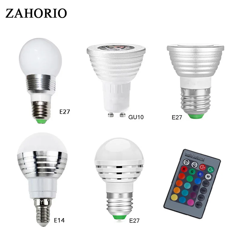 3 W 5 W E27 E14 GU10 RGB LED Bombilla lámpara LED RGB foco AC85-265V Lamparas LED bombilla de luz de casa de vacaciones de Navidad, luces de la noche 3 W 5 W E27 E14 GU10 RGB LED Bombilla lámpara LED RGB foco AC85-265V Lamparas LED bombilla de luz de casa de vacaciones de Navidad, luces de la noche