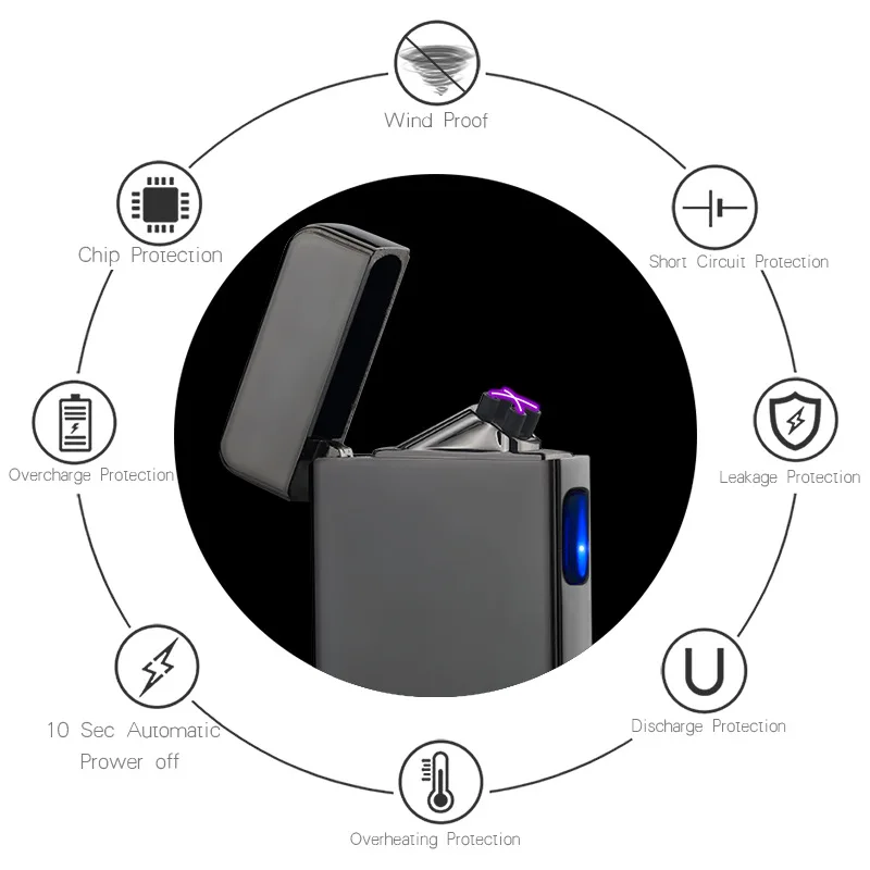 Двойной дуги USB плазменная Зажигалка перезаряжаемые электрические сигареты зажигалки подарок гаджеты для мужчин сенсорный переключатель технологии