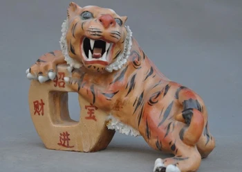 

12"china fengshui wucai old porcelain money coins ferocious tiger lucky statue A
