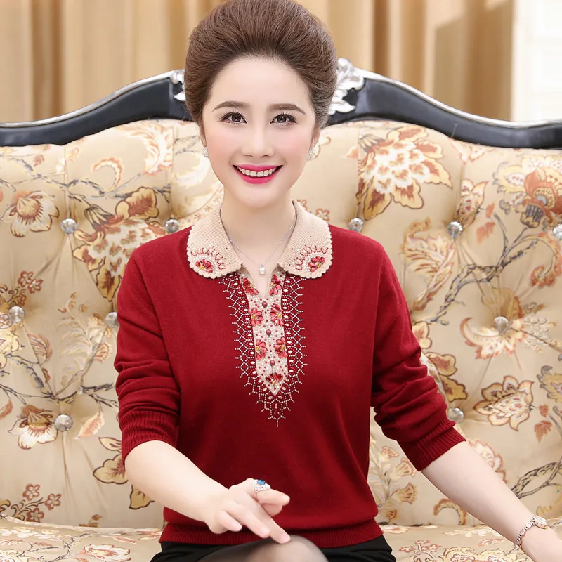  Pull Femme 2018 Winter Autumn Plus Size Knitted Cashmere Sweater Middle Aged Women Long Sleeve Pullovers