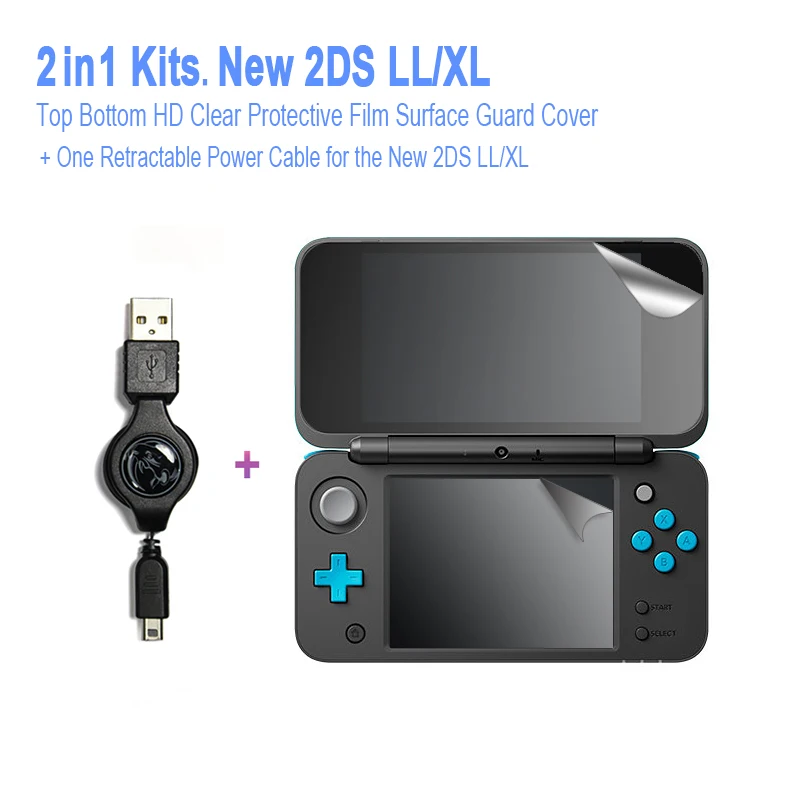 

Game accessories ( Retractable Power / Data Cable + Film Screen Protector), All for the Nintendo New 2DS LL/XL
