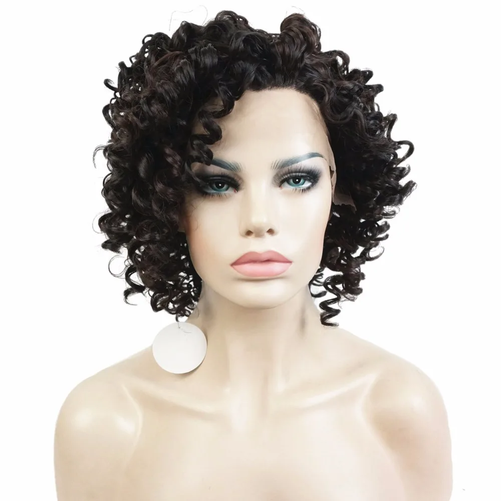 StrongBeauty Women Synthetic Lace Front Wig Short Curly Dark brown