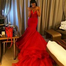Sıcak Satış Abiye Sevgiliye Boncuk Kırmızı Mermaid Saten Uzun Tren Düğün ve Vakalar Örgün Önlük Robe De Soiree 2015
