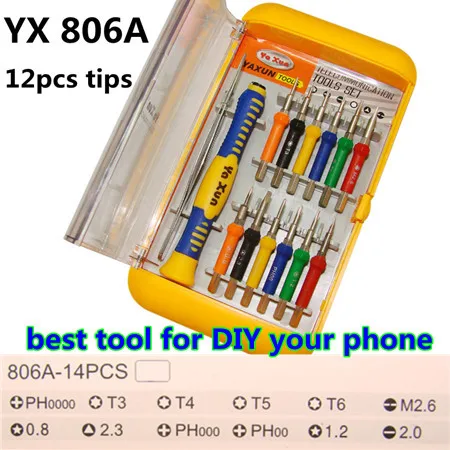

free shipping yaxun 806A 12 tips mobile phone DIY TOOL repair opening screwdriver set ,tool set for iphone,ipad ,Samsung nokia