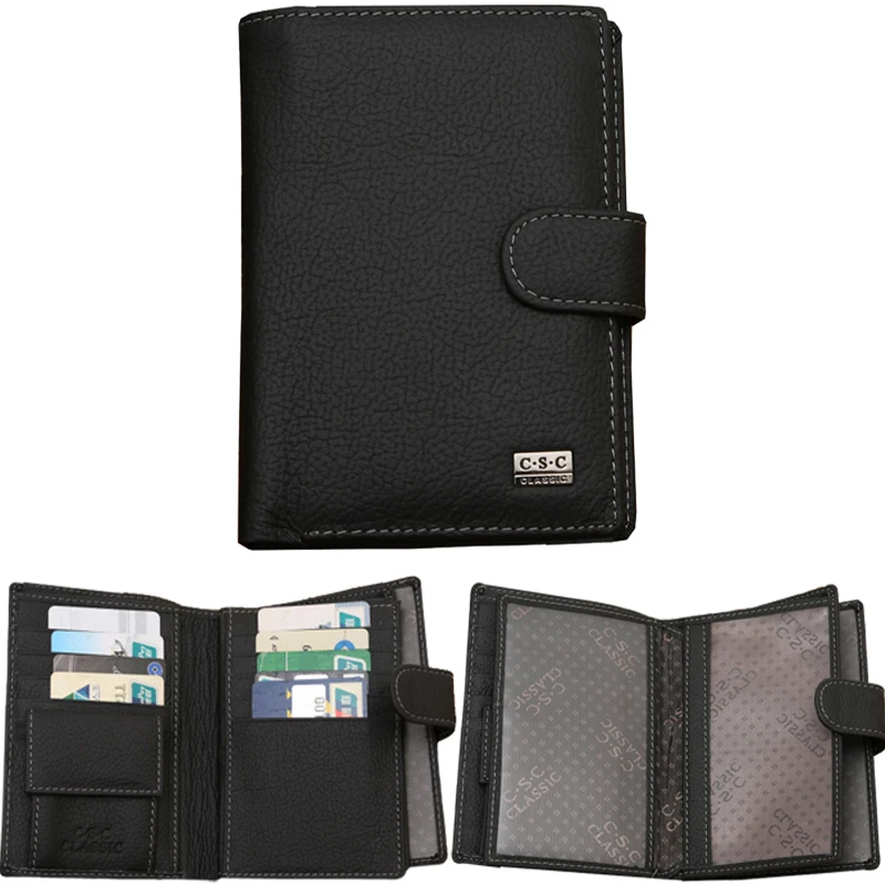  Brand Genuine Leather Passport Holder Men Wallet With Passport Pocket Coin Pocket Multiple ID Card Holder Men wallets Purses 