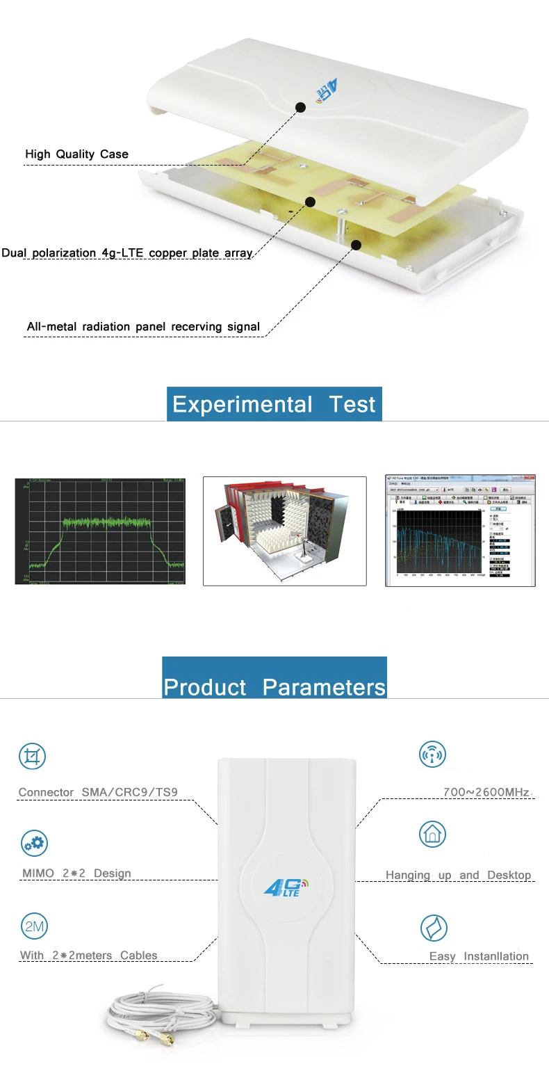 3g 4G LTE антенны мобильная антенна бустер MIMO панельная антенна 2 * sma-штекер/TS9/CRC9 разъем с 2 M кабель 700 ~ 2600 МГц 88dBi