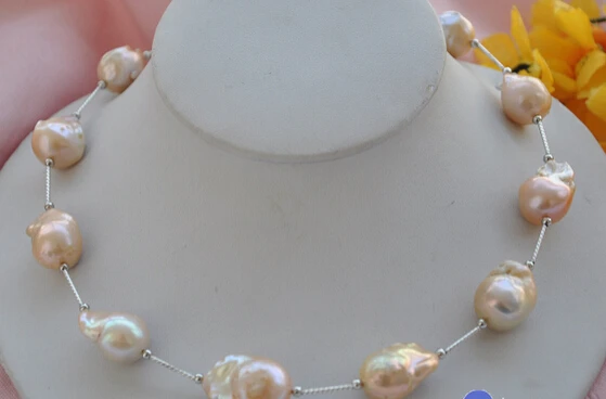 

Miss charm Jew1823 20" pink baroque KESHI REBORN PEARL silver NECKLACE