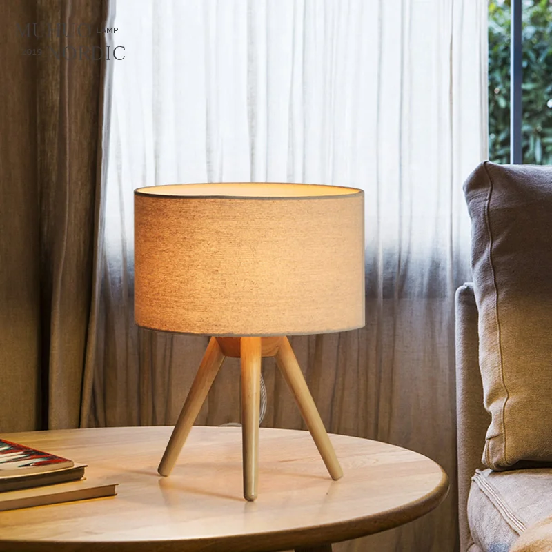 

Modern Wood Linen Bedside Minimalist Table Lamp E27 AC 110V-240V US Plug Student Table Lamp Bedroom Indoor Bedside Lamp