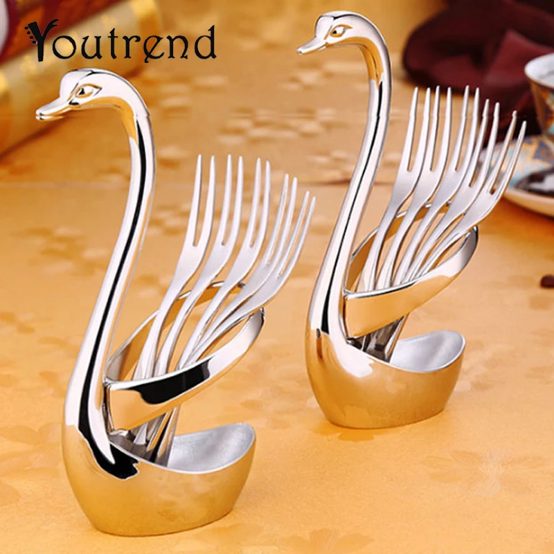 

Swan Stainless Steel Fruit Food Fork Spoon Knife Base Holder Creative Gift Tableware Knife Base Holder Wedding Decoration