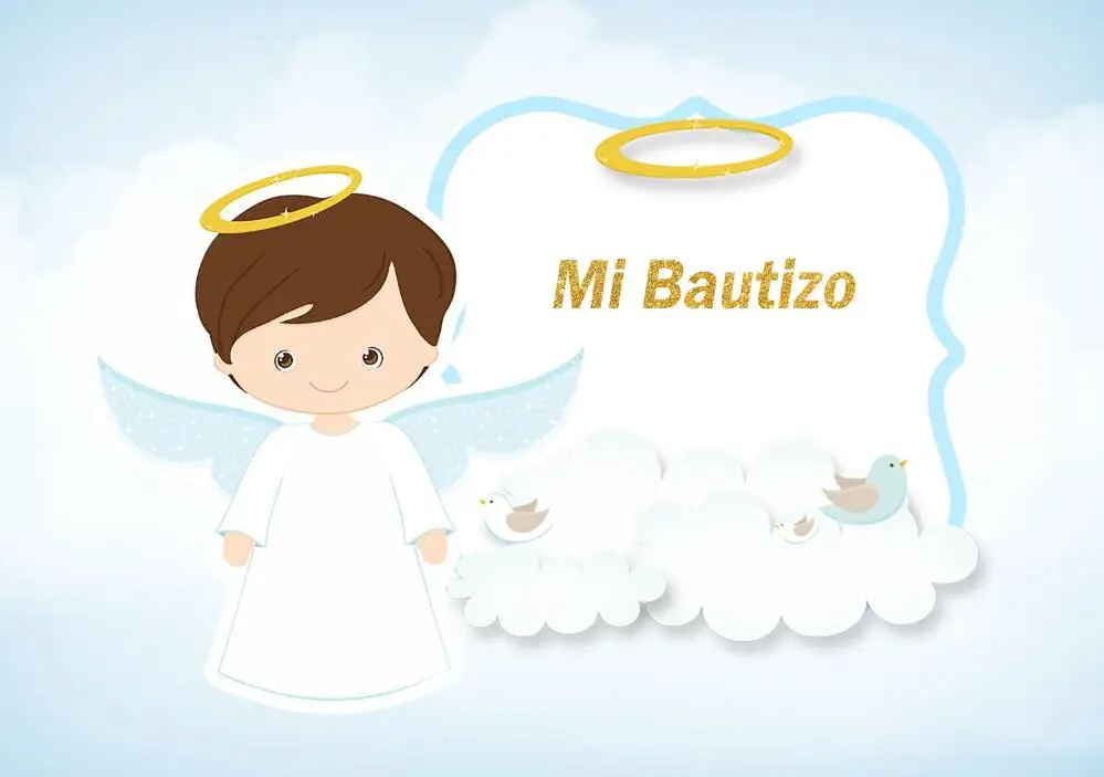 

7x5FT Light Blue Sky Angel Mi Bautizo Prime Communion Baptism Party Custom Photo Studio Backdrop Background Vinyl 220cm x 150cm
