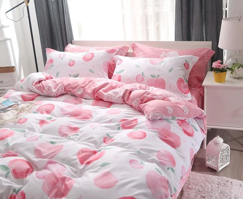 الانقلاب المنسوجات المنزلية طفل فتاة طقم سرير العسل الخوخ الوردي غطاء لحاف المخدة الكبار امرأة أغطية سرير الملكة كاملة واحدة