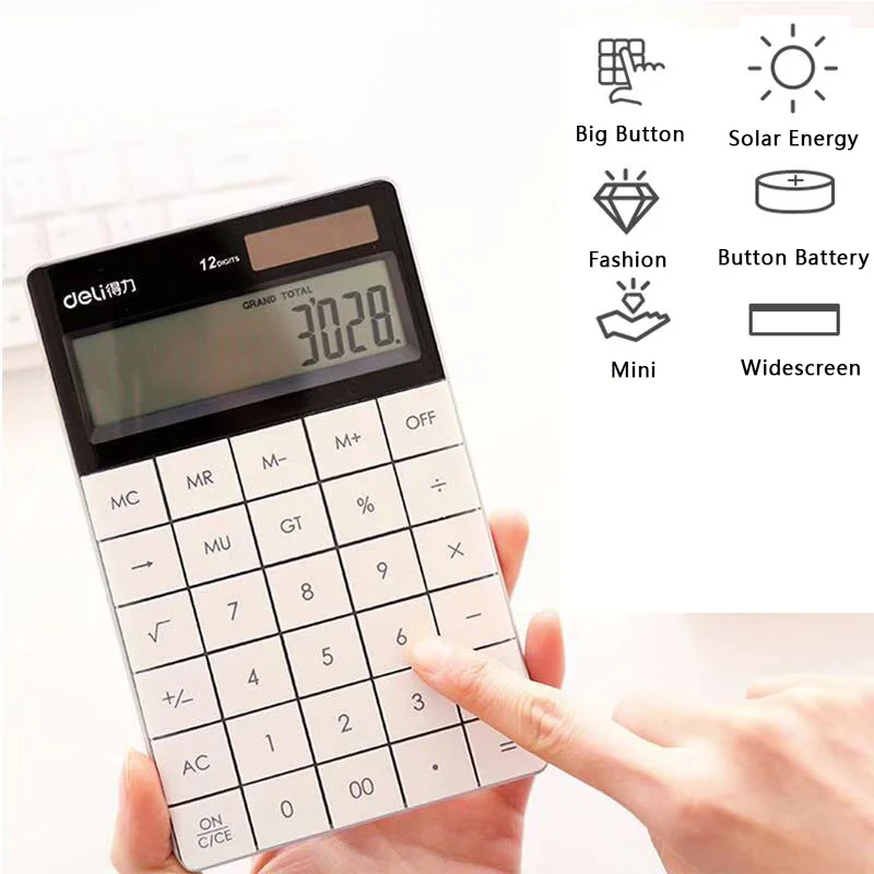 Calculatrice De Bureau Multicolore A 12 Chiffres Petites Calculatrices Solaires Avec Pile Bouton Calculatrice De Poche Scolaire Design Simple Aliexpress
