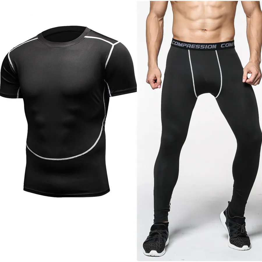 Conjuntos de Homens Musculação MMA Camuflagem Camisas De Compressão e Leggings Exercício Crossfit Workout Pele Camisa Apertada T Roupas de Marca