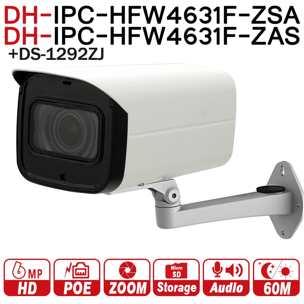 

DH IPC-HFW4631F-ZSA IPC-HFW4631F-ZAS 6MP IP Camera 5X Zoom Bullet 60M IR Micro SD Card Slot Audio IP67 IK10 with DH logo