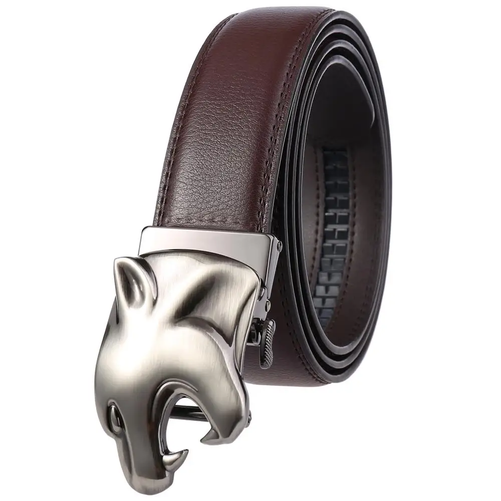 

Genuine Leather Belt Men Quality Business Style Belt with Leopard Head Automatic Buckle Cowhide Luxury Mens Belts 110-130cm
