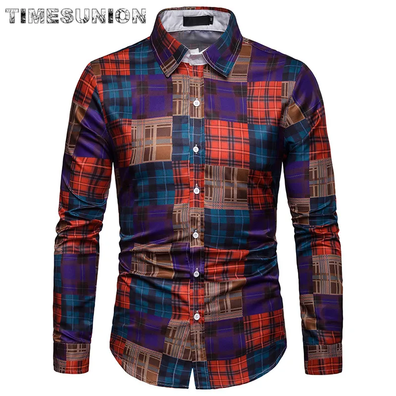 2019 Spring Autumn Fashion Men Clothes Slim Fit Men Long Sleeve Shirt Men Plaid Cotton Casual Men Shirt Social Plus Size M-3XL