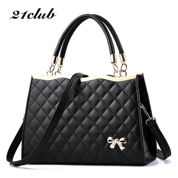 

21CLUB Brand Large capacity Casual Diamond lattice Bow Lady Totes Shopping Working Versatile Women Messenger Bag Female Handbags