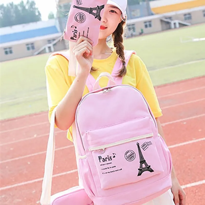 Women Fresh Canvas Backpack Bags Girl Students Bag With Purse 3pcs Set Backpacks High Quality School Back Pack For Teenager