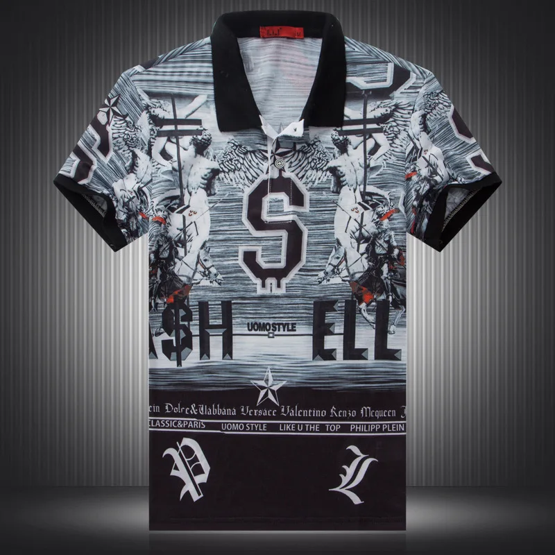 

Creative dollar sign character statue print short-sleeved polo shirt Summer 2019 quality streetwear hip hop polo shirt men M-3XL