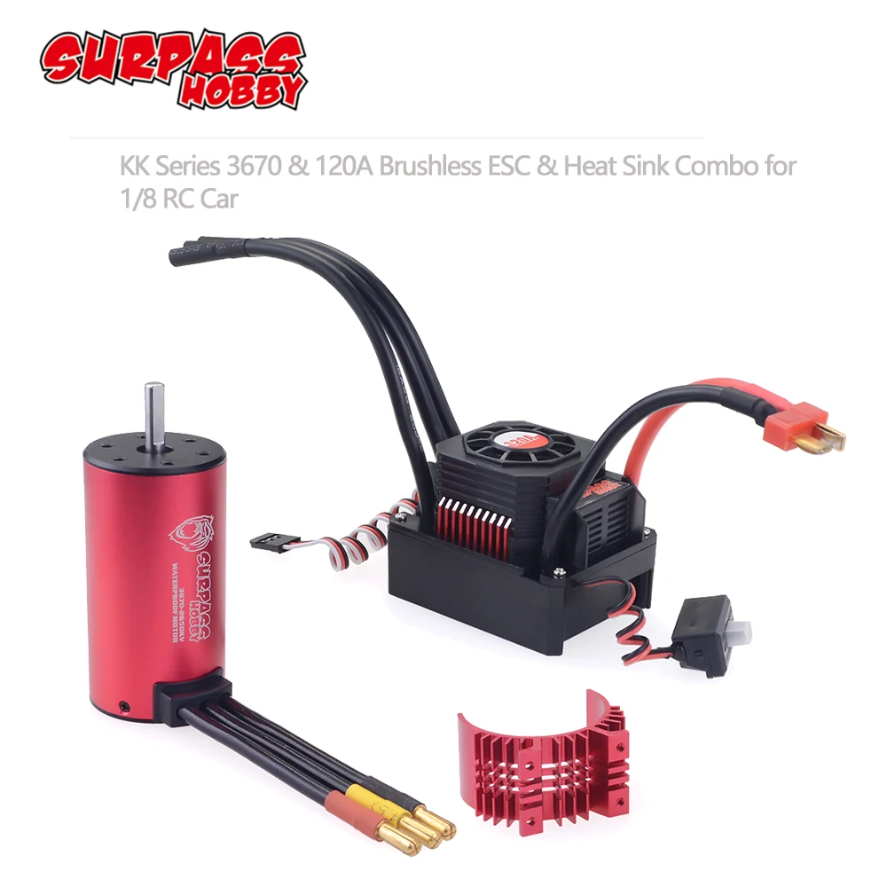 

SURPASSHOBBY KK Waterproof Set 3670 1100KV 1350KV 1700KV 2050KV 2650KV 2850KV Brushless Motor w/Heat Sink 120A ESC for 1/10 1/8