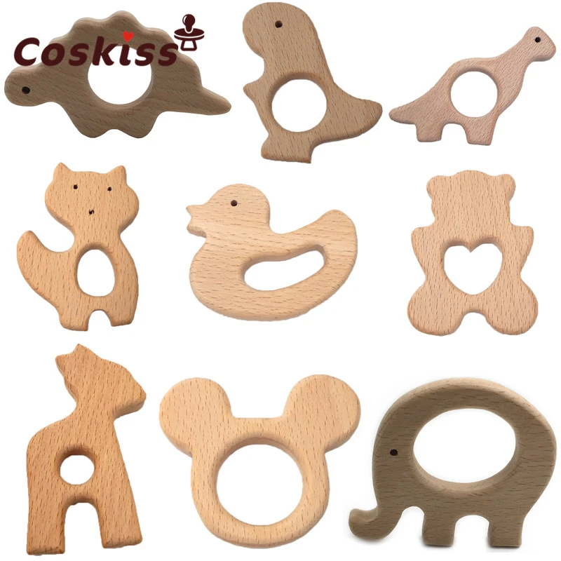New Handmade Wooden Animal Teether Teething Eco-Friendly Baby Toy Shower Gift