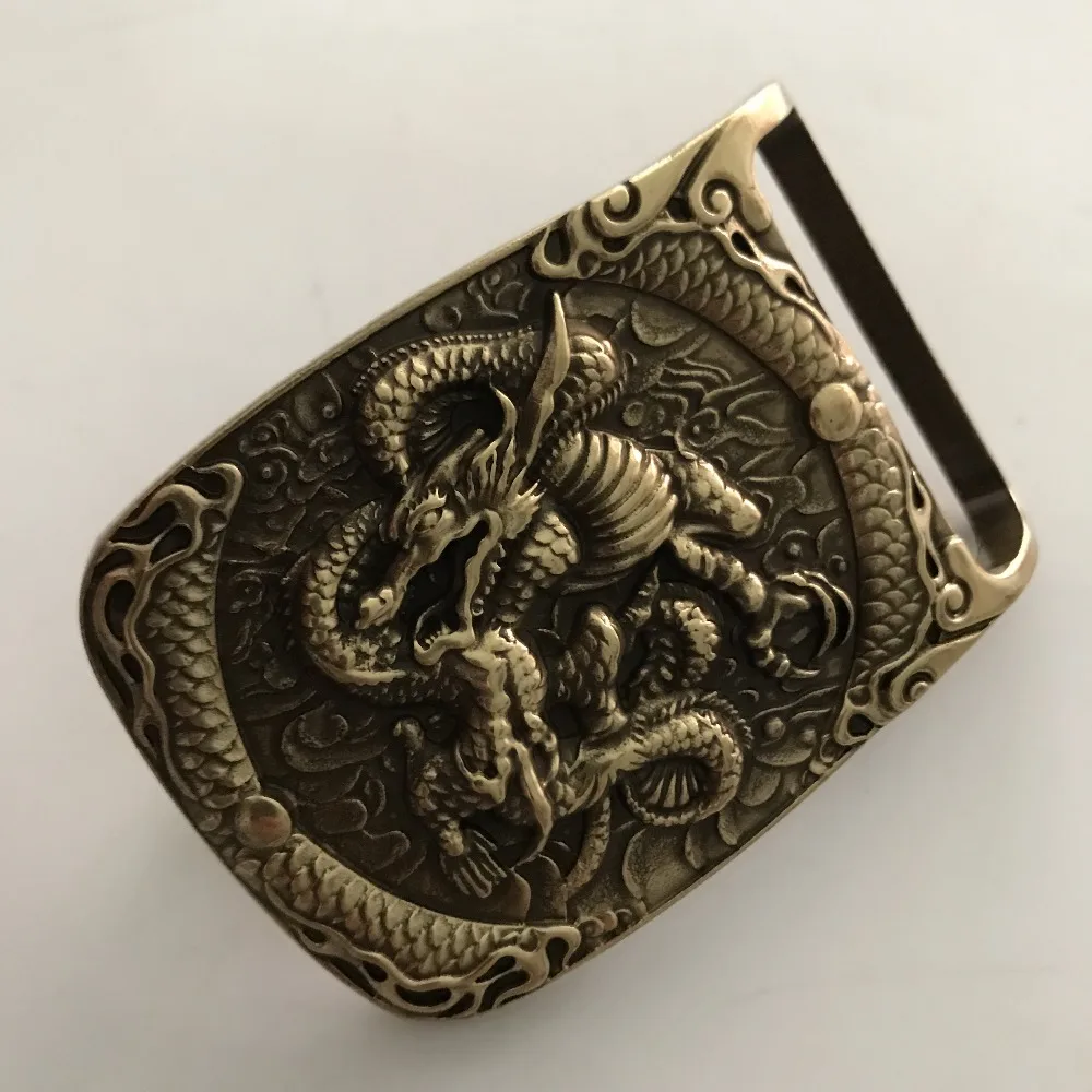 Мужской ремень в ковбойском стиле с металлической пряжкой из латуни 3D Dragon