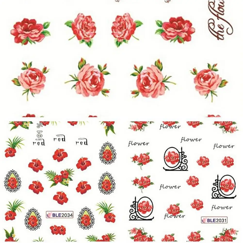 

DATINGDAY 10 Sheets Colorful Mixed Nail Art Decals Flower Water Transfer Nail Stickers Full Cover Wraps Manicure Tools