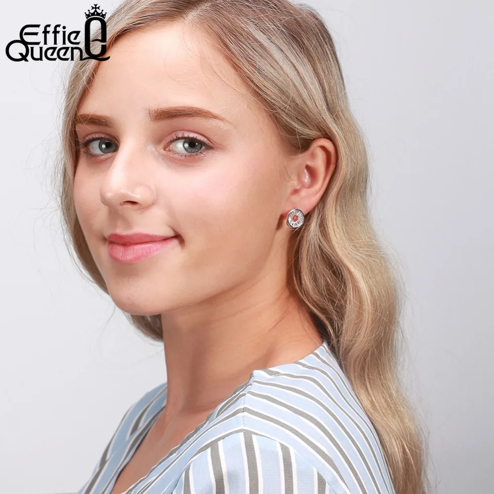 Женские серьги гвоздики Effie Queen круглые ажурные маленькие модные сережки с