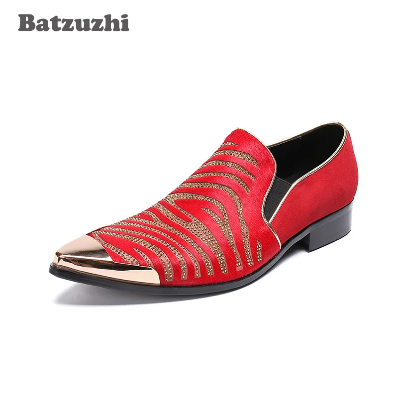 Batzuzhi Red Wedding/Party Shoes Men Italian Style Men Shoes Metal Cap
