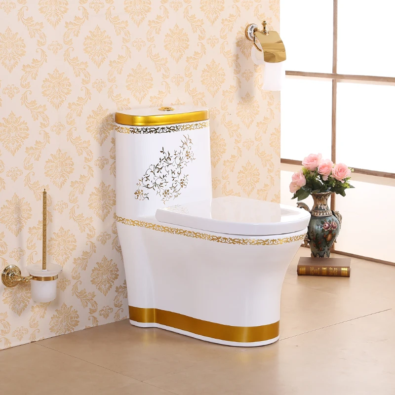 Карты дождь бытовой Ванная Комната Европейский Стиль Золото Туалет закрученного сифон туалет антиблокировочная и дезодорирующим керамический унитаз