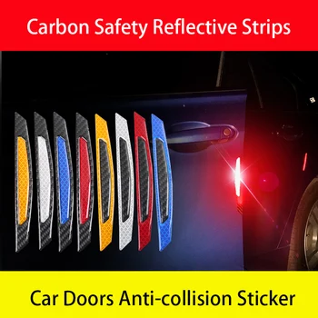 

4pcs/set Universal Carbon Fiber Car Door Stickers Warning Mark Reflective Tape Safety Reflective Strips Anti-collision sticker