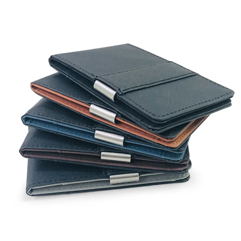 Credit Card Holder Synthetic Leather Wallet Metal Money Clip Fashion Solid Men's Thin Bifold Money Clip Leather Wallet With A Metal Clamp Female ID Credit Card Purse Cash Holder