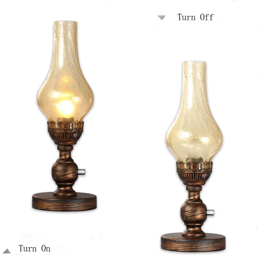 

European Vintage Kerosene Table Lamp for bedroom study,frosted glass lamp shade retro bedside lamp with Dimmable Knob switch