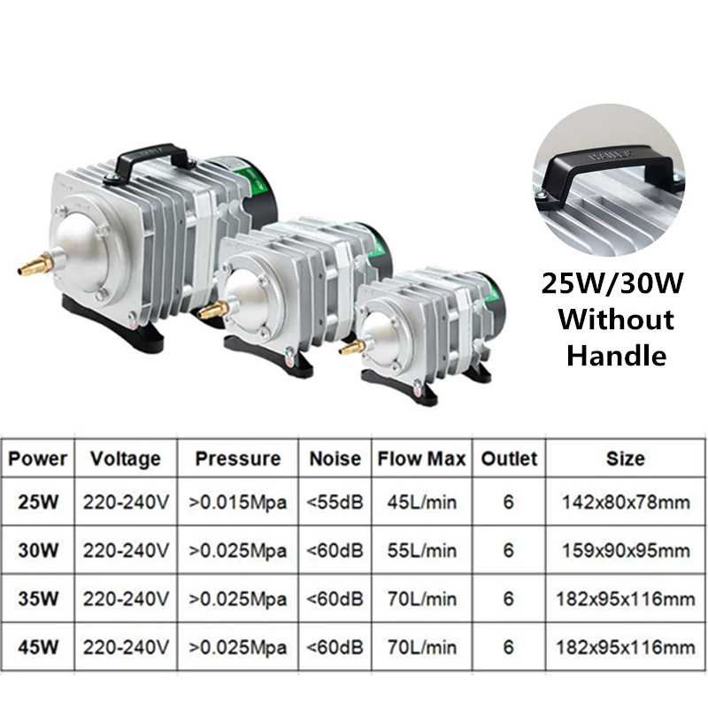 25W/30W/35W/45W Electromagnetic Air Compressor Super Aquarium Air Pump High Flow Fish Tank Pond Aerator Pump With Air Spliter