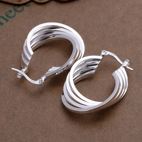 

2016 925 stering silver jewelry silver hoop earring hot sale fashion women finding four lines round hoop earings CE157