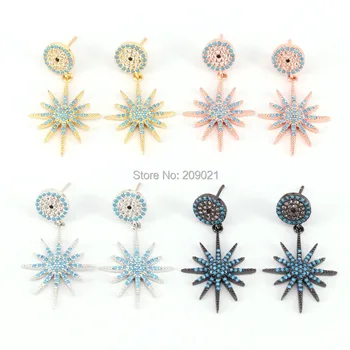 

4Pair Charm Star Dangle Earring, Micro Pave Blue Cz Crystal Drop Earrings for Women Jewelry