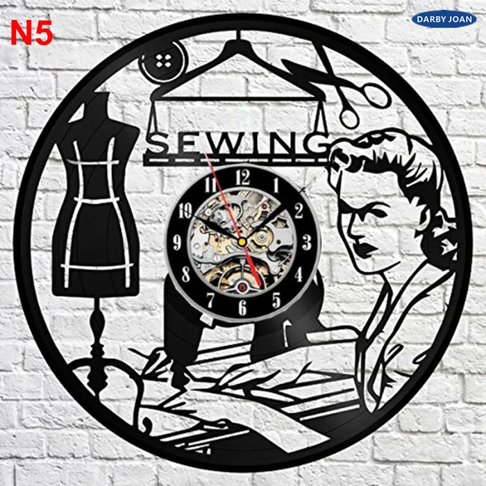 Sewing Salon Wall Clock, Tailoring Vinyl Record Clock 12inch(30 cm), Tailor Gift (Black clockface) 