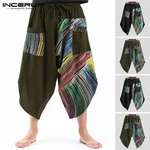 INCERUN, мужские шаровары, тайские, этнический стиль, с принтом,, хип-хоп, с карманами, для бега, широкие штаны, с заниженным шаговым швом, поперечные штаны, мужские S-5XL