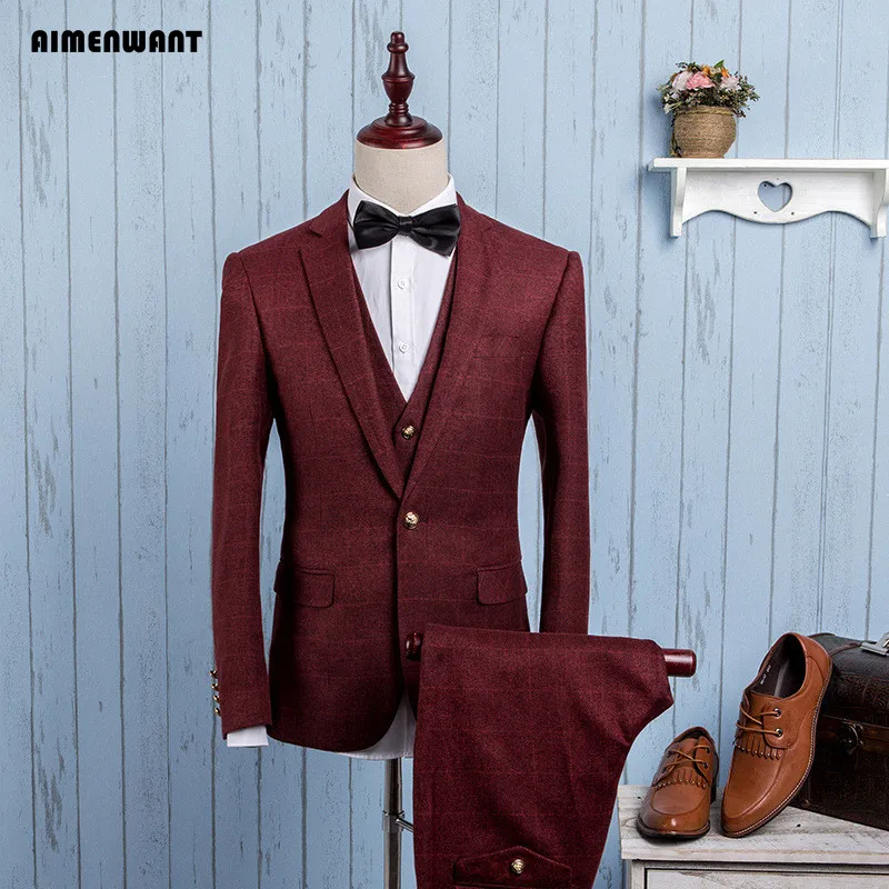 AIMENWANT 2018 New men's business gird suits gentleman prom suits uk